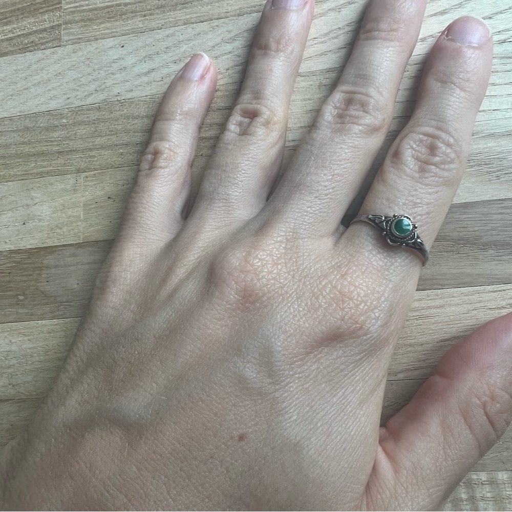 Vintage southwestern style 925 Sterling silver ring malachite inlay - Picture 2 of 9
